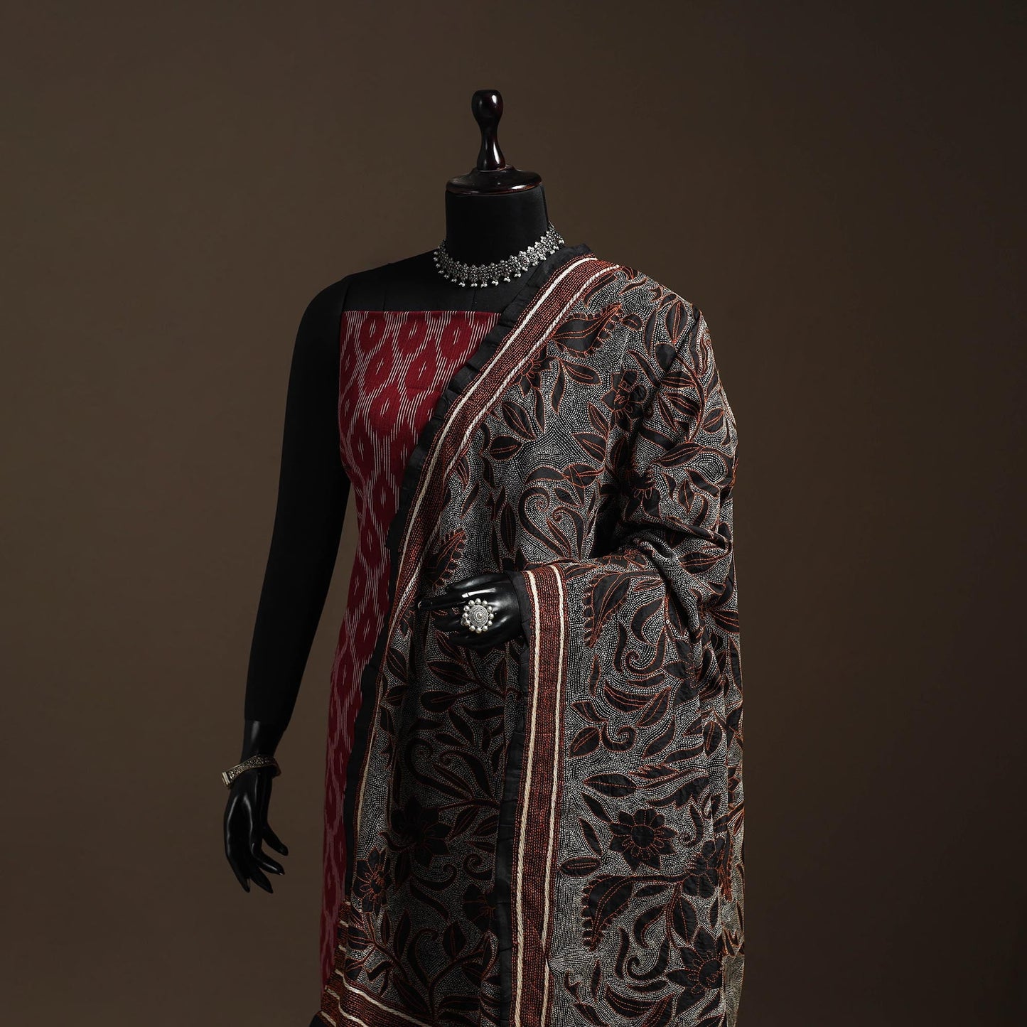 Black - tussar silk handloom bengal hand nakshi kantha work