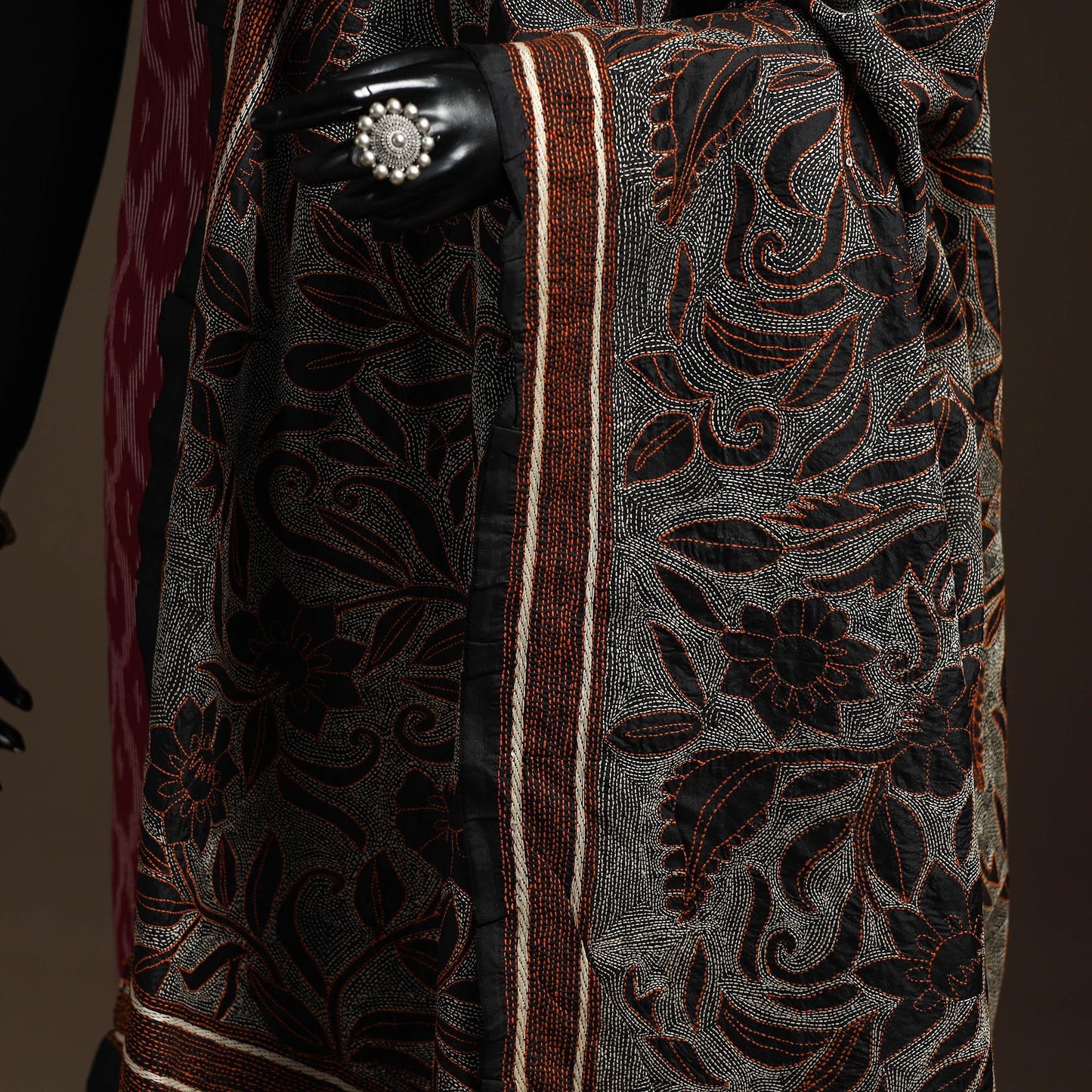 Black - tussar silk handloom bengal hand nakshi kantha work