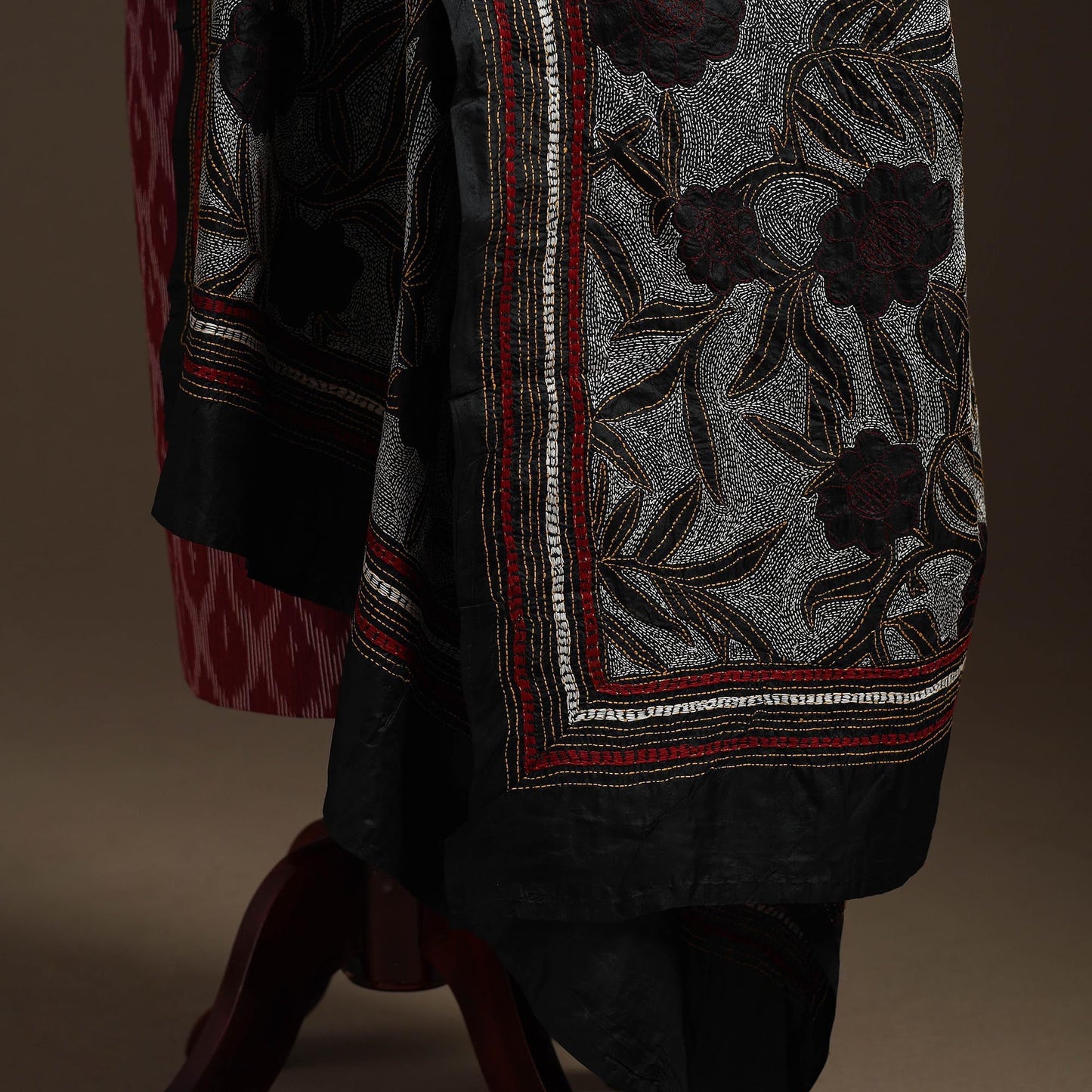 Black - tussar silk handloom bengal hand nakshi kantha work