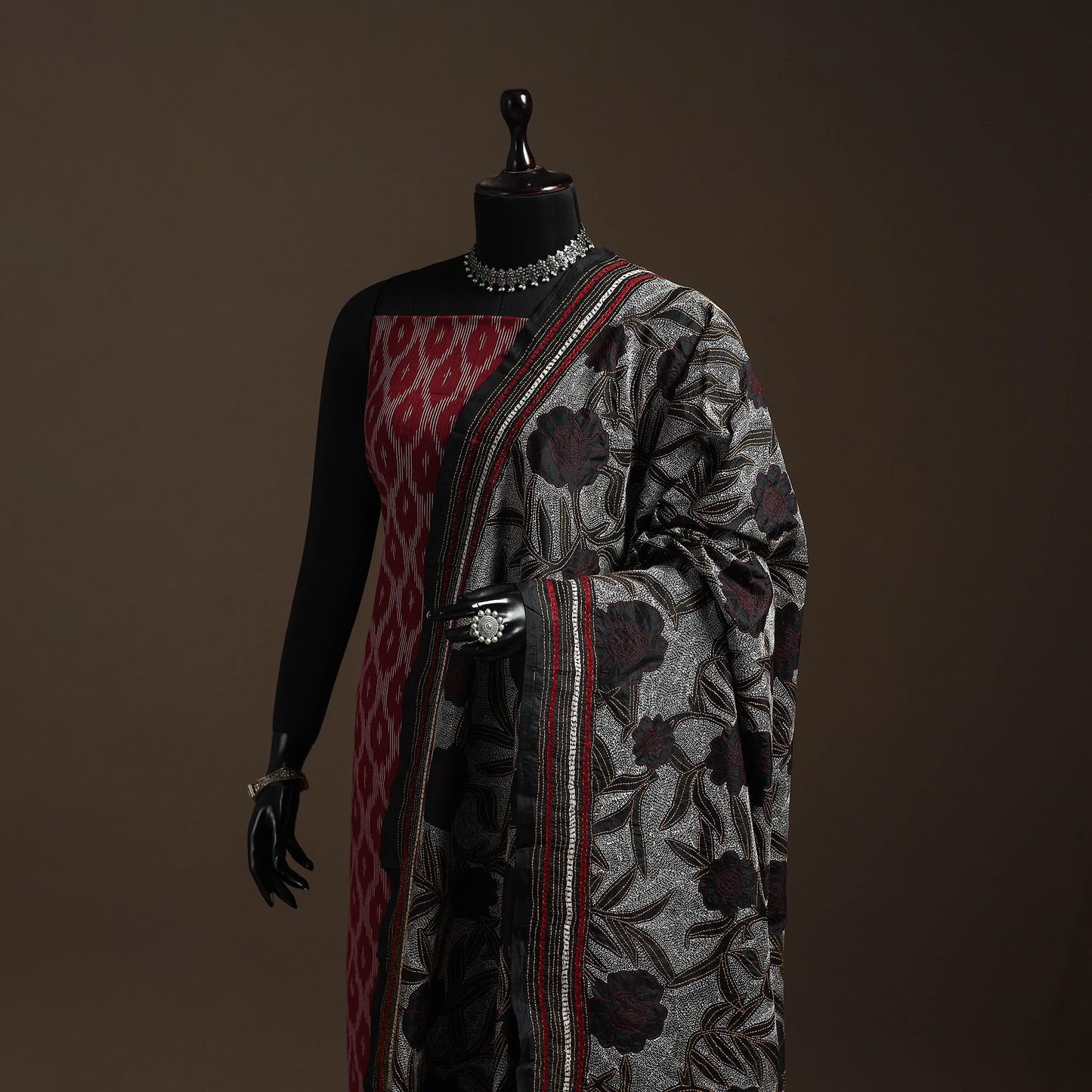 Black - tussar silk handloom bengal hand nakshi kantha work