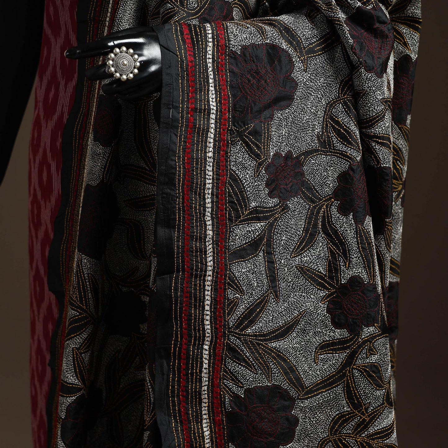 Black - tussar silk handloom bengal hand nakshi kantha work