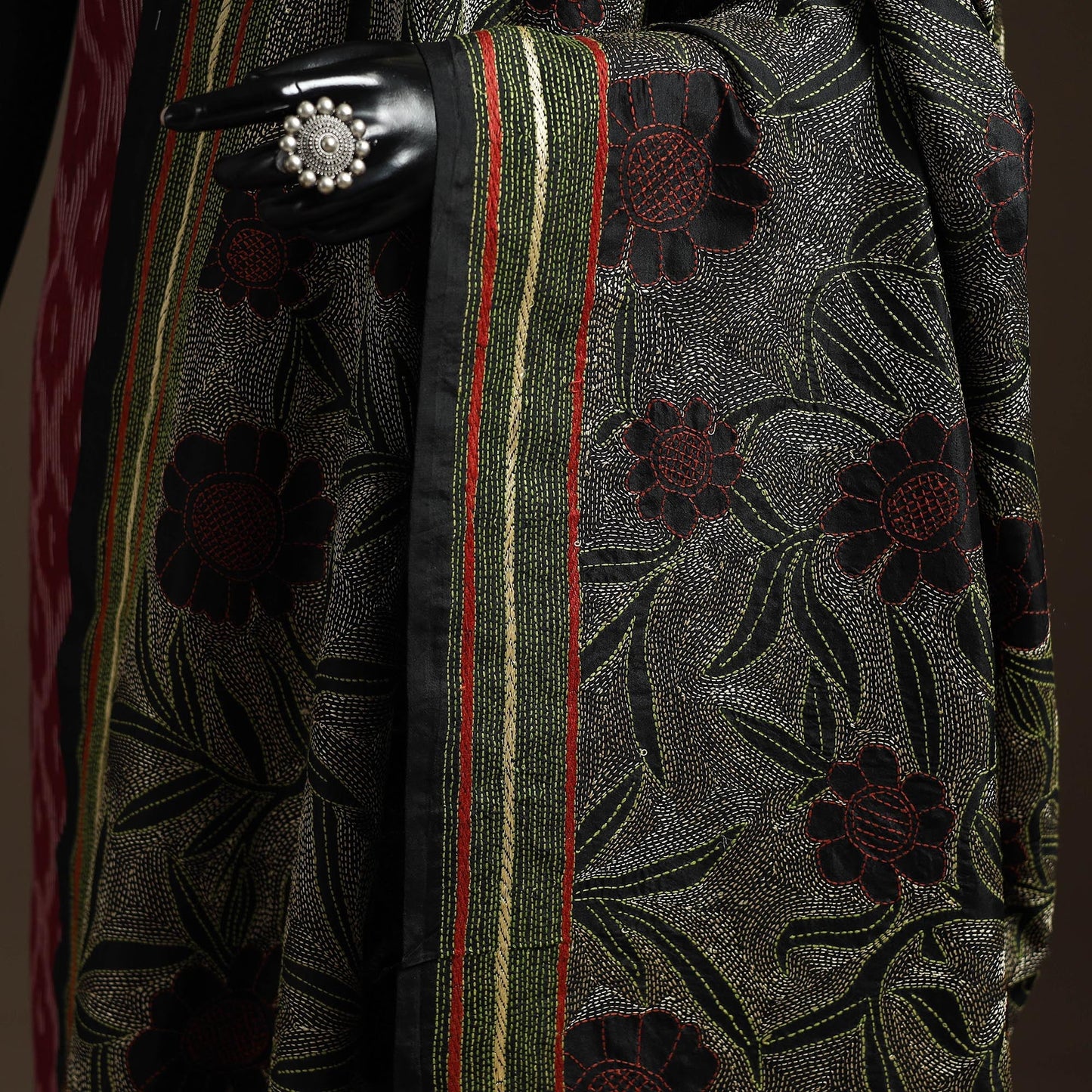 Black - tussar silk handloom bengal hand nakshi kantha work