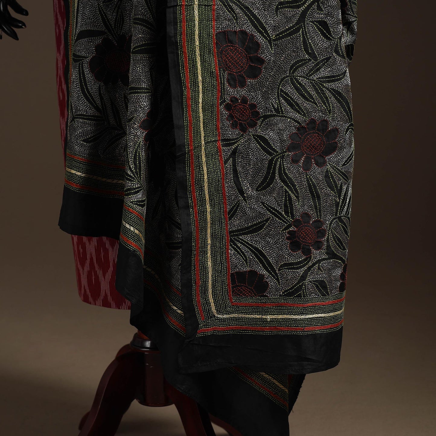 Black - tussar silk handloom bengal hand nakshi kantha work
