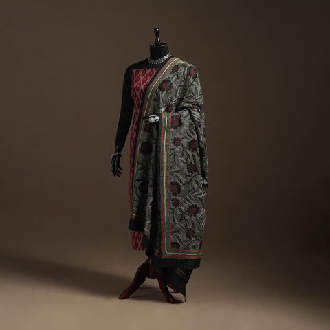 Black - tussar silk handloom bengal hand nakshi kantha work