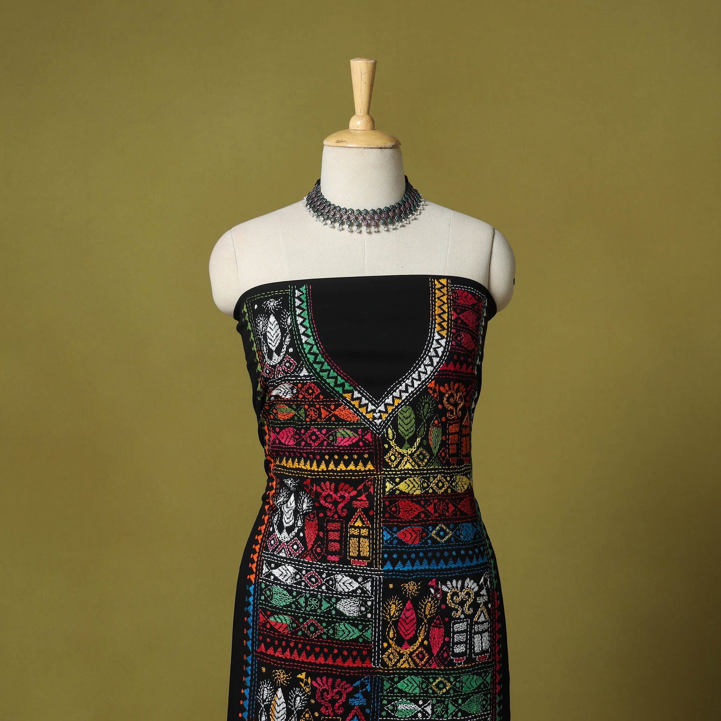 Black - unstitched cotton bengal kantha handwork kurta