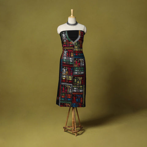 Black - unstitched cotton bengal kantha handwork kurta