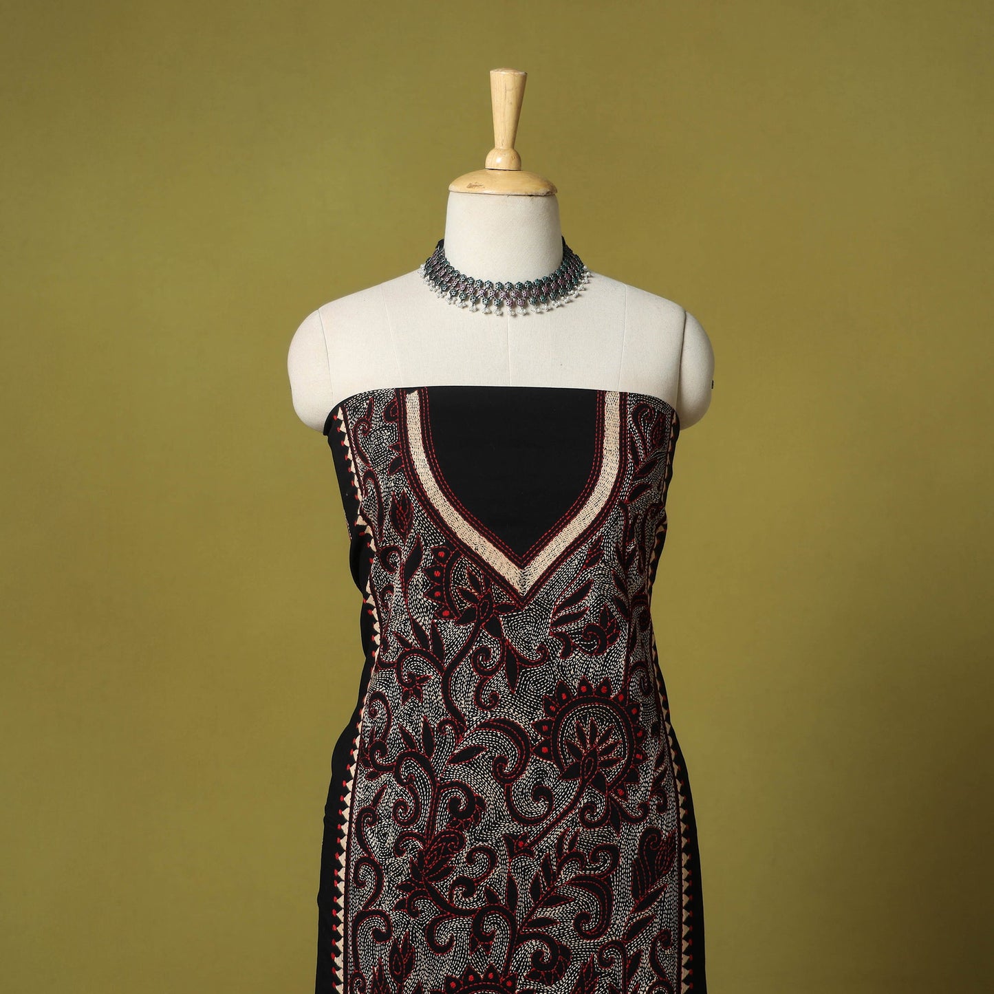 Black - unstitched cotton bengal kantha handwork kurta