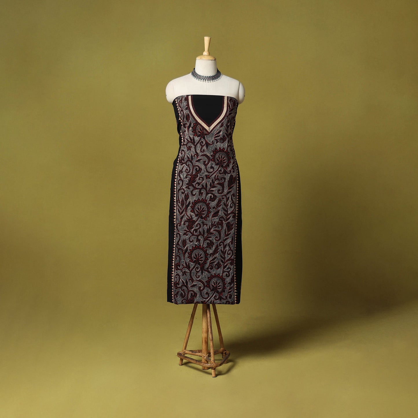 Black - unstitched cotton bengal kantha handwork kurta