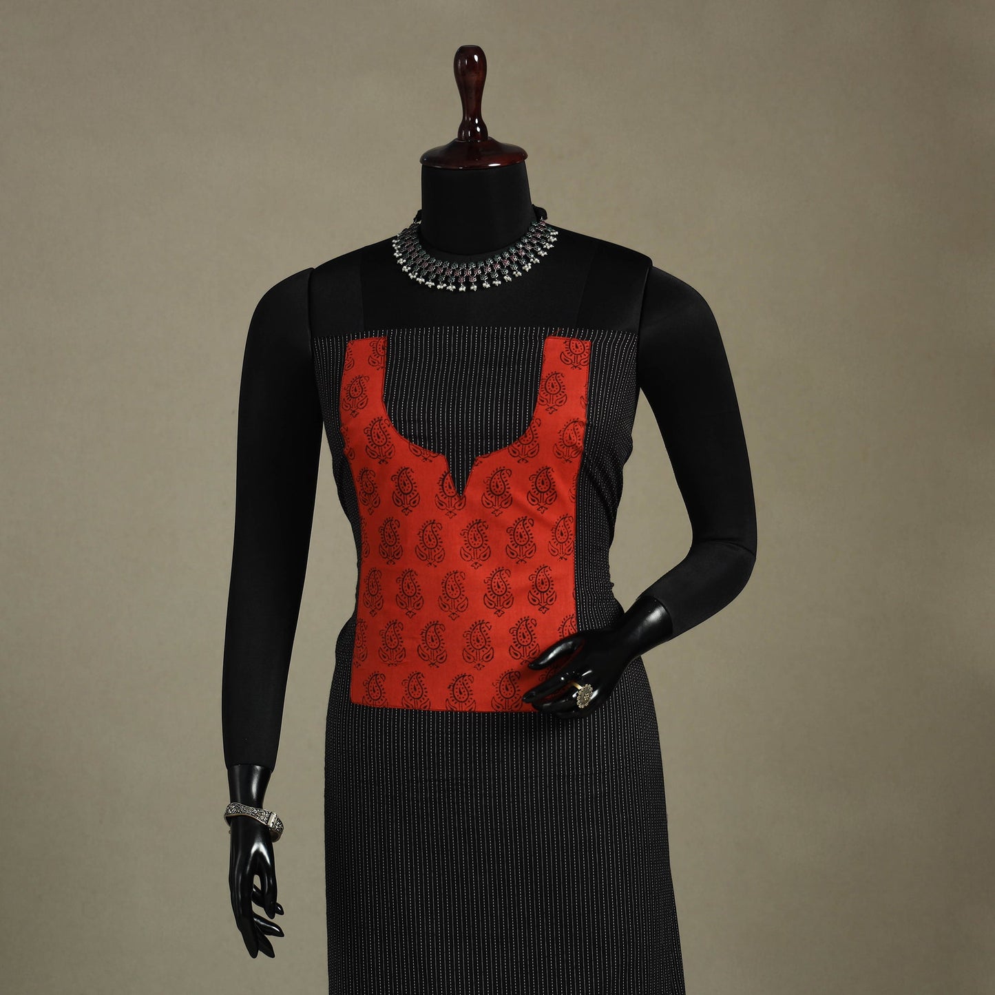 Black Unstitched Plain Cotton Kurta Material