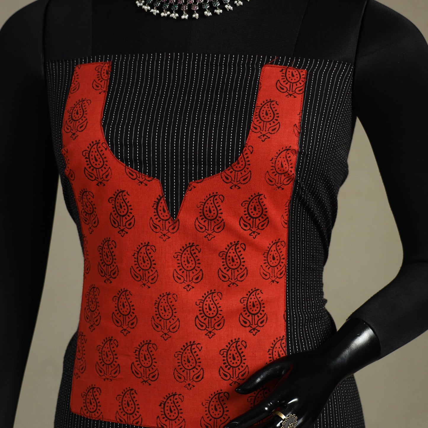 Black Unstitched Plain Cotton Kurta Material