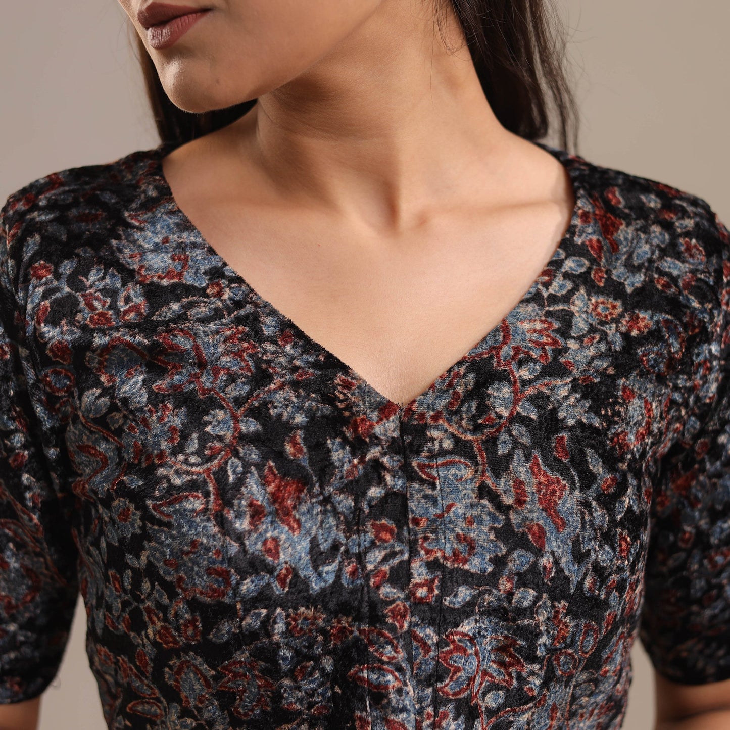 Black - velvet natural dyed blouse 06 - handcrafted