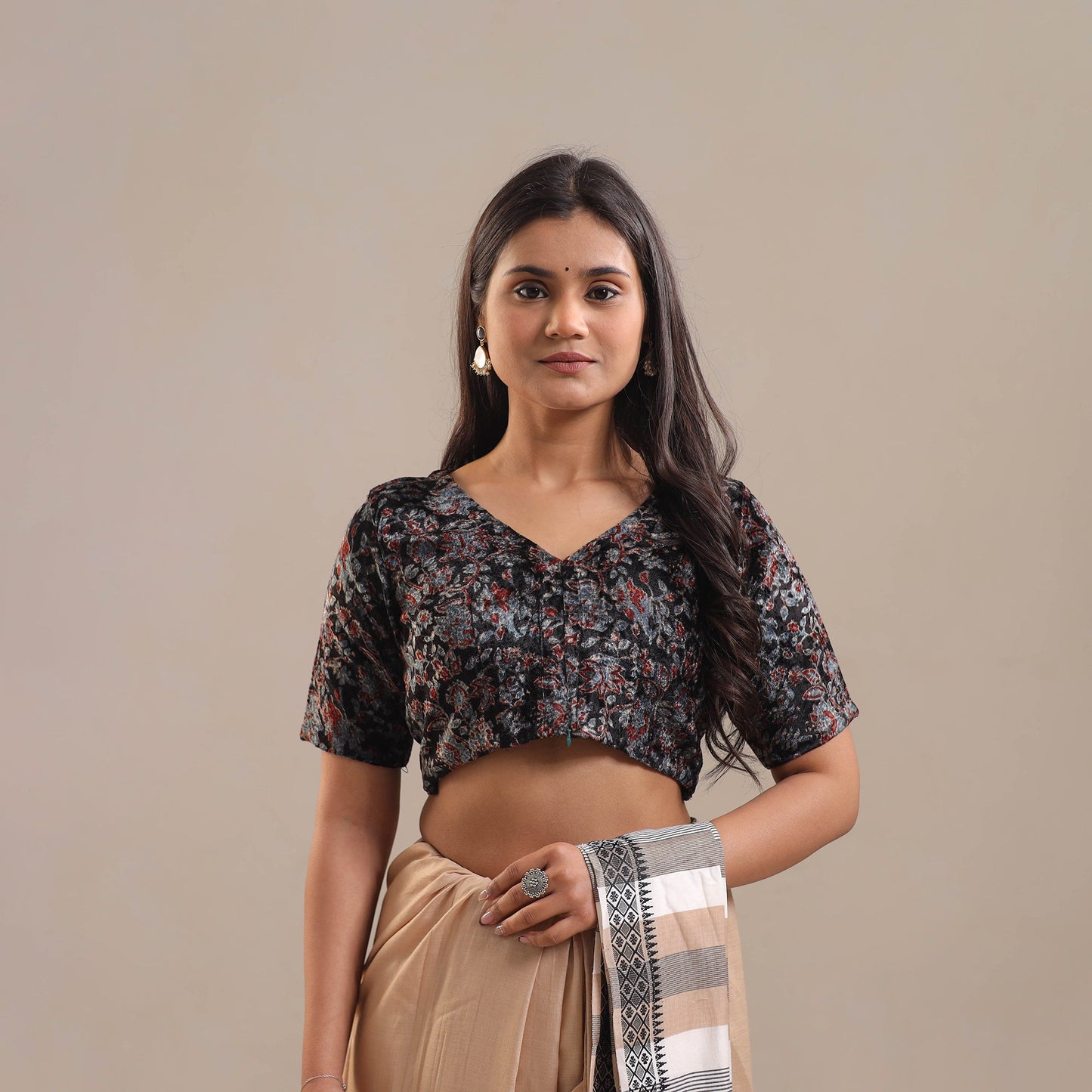 Black - velvet natural dyed blouse 06 - handcrafted