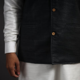 Black Vidarbha Tussar x Ghicha Silk Handloom Nehru Jacket