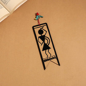 Black - warli handpainted wooden bookmark 12 - handcrafted