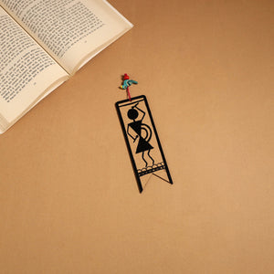 Black - warli handpainted wooden bookmark 12 - handcrafted