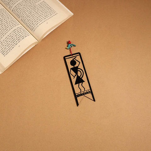 Black - warli handpainted wooden bookmark 12 - handcrafted