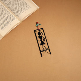 Black - warli handpainted wooden bookmark 12 - handcrafted