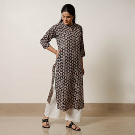Black & white champa floral buta bagru hand printed cotton