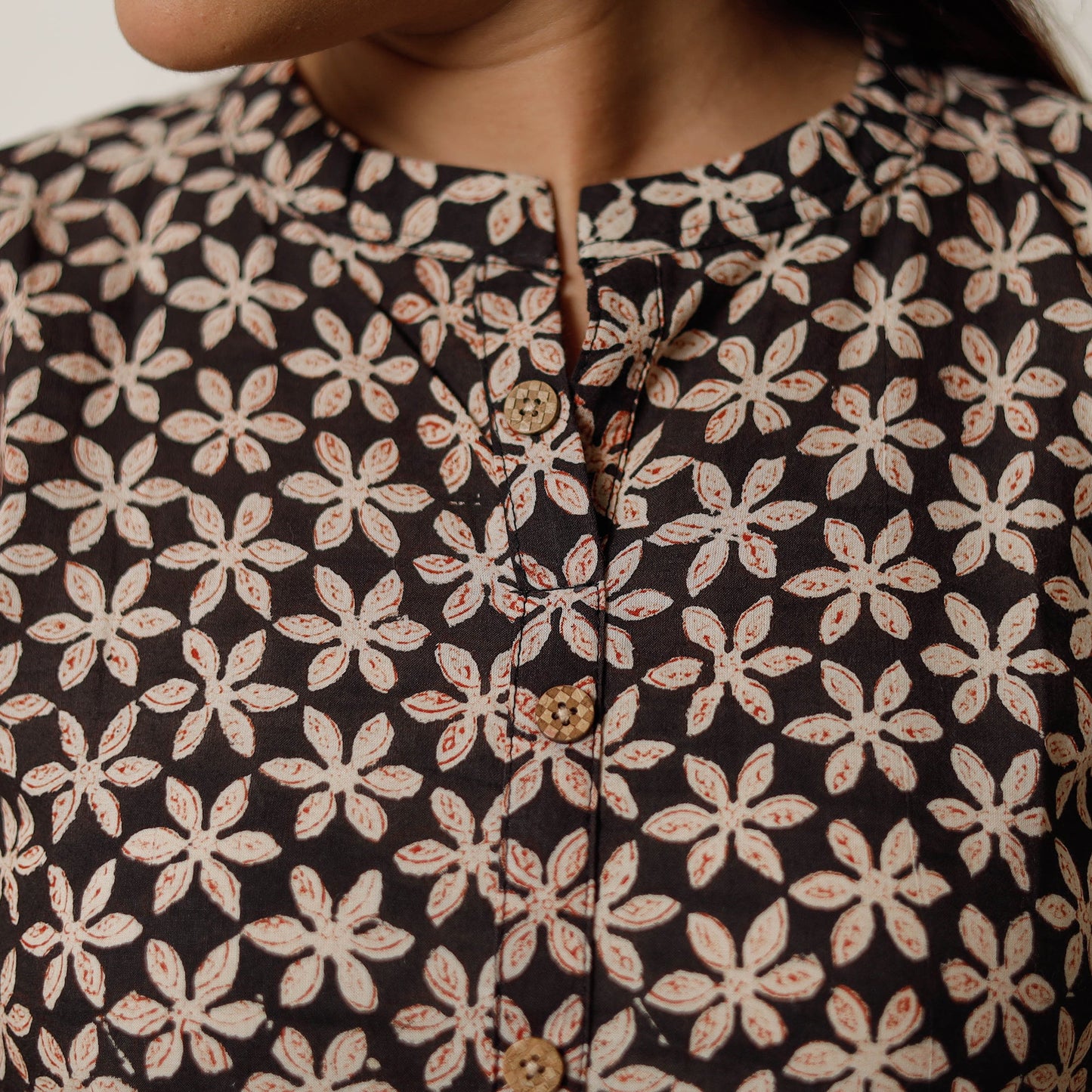 Black & white champa floral buta bagru hand printed cotton