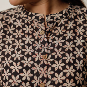 Black & white champa floral buta bagru hand printed cotton