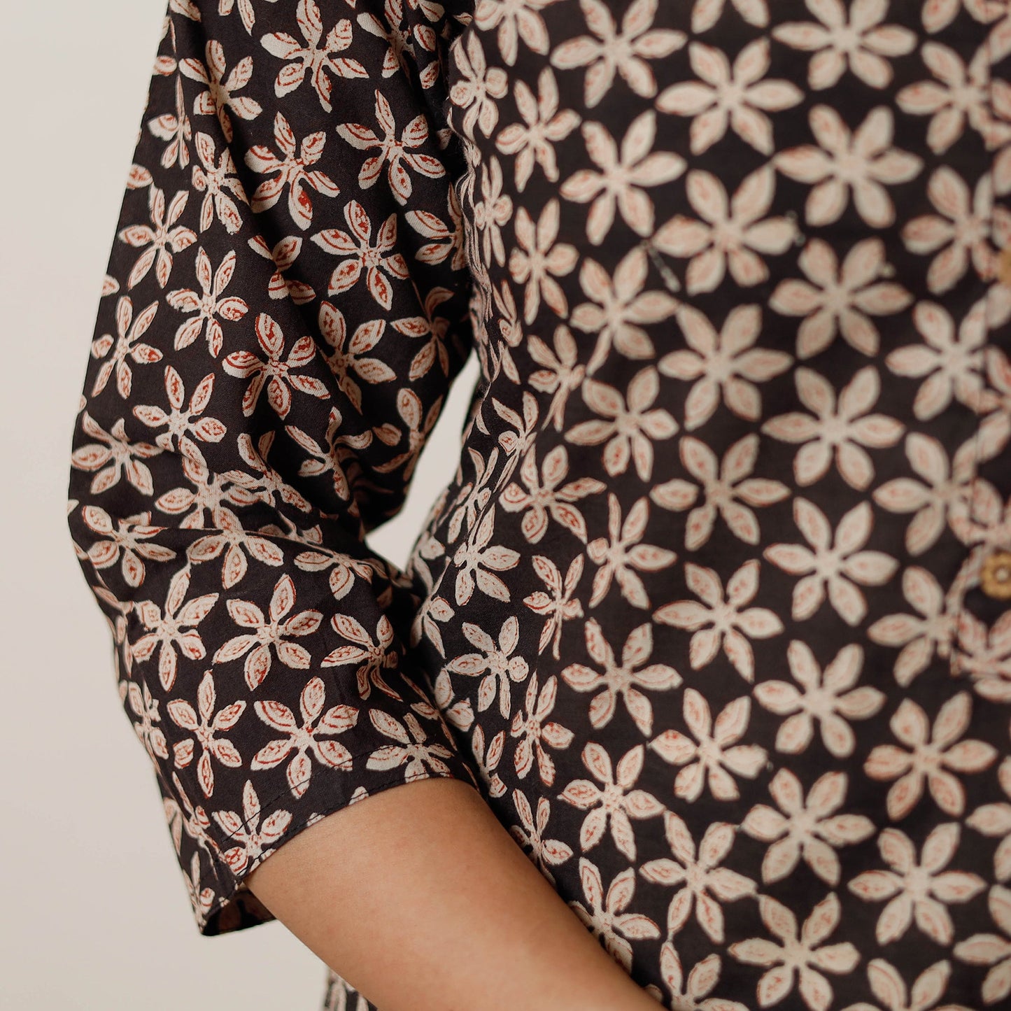 Black & white champa floral buta bagru hand printed cotton