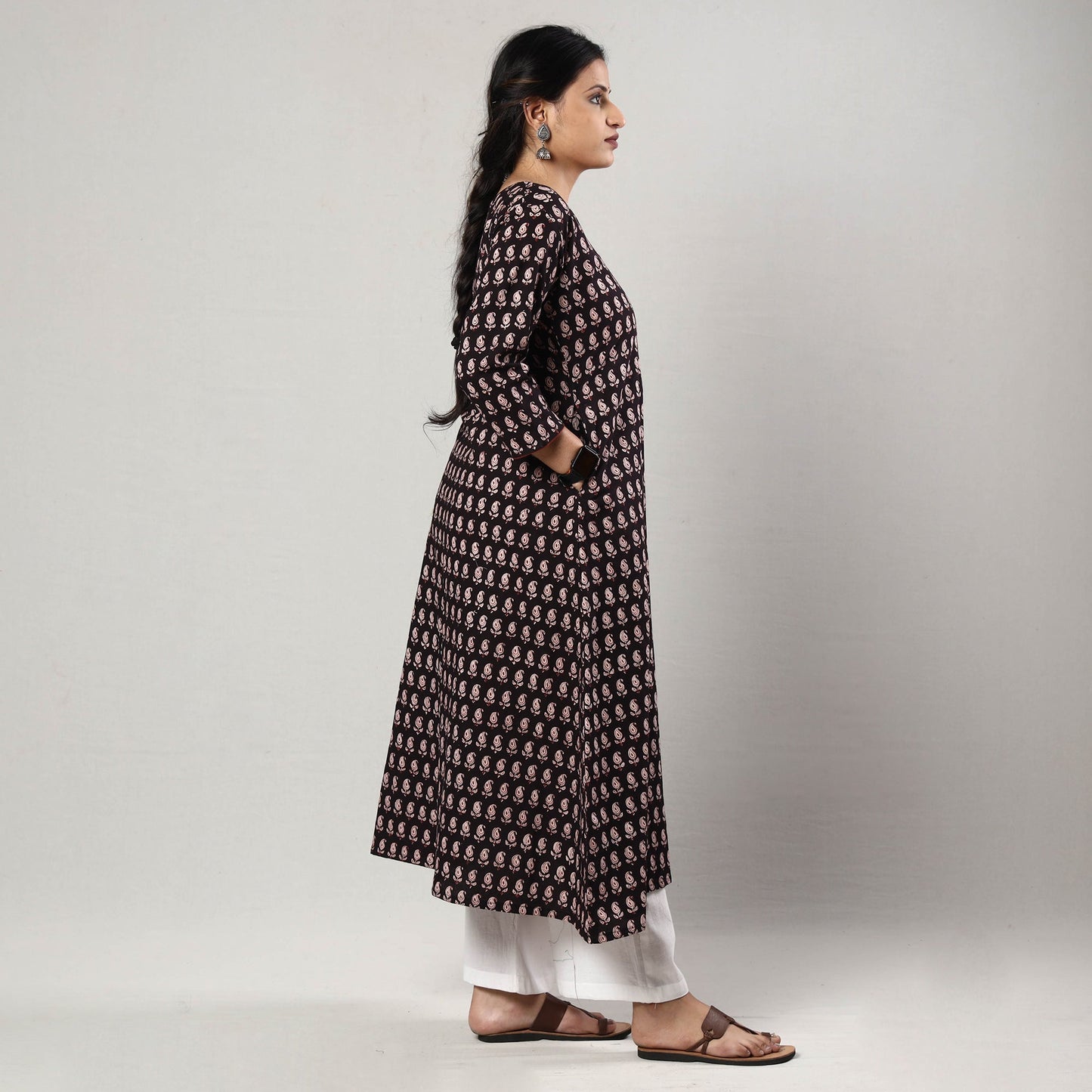 Buy Block Print Cotton A-Line Bagh Kurta For Women