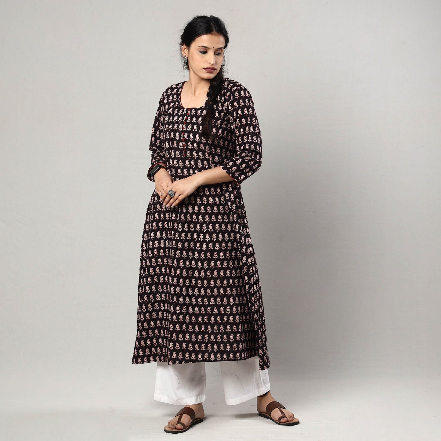 Buy Block Print Cotton A-Line Bagh Kurta For Women