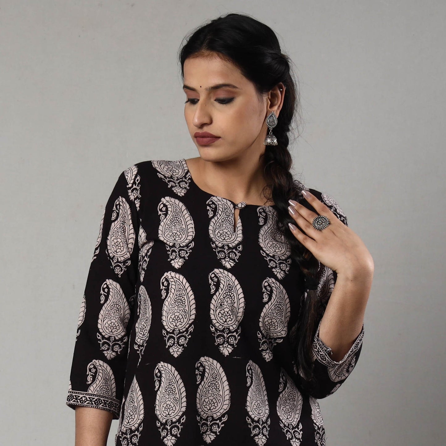 Buy Block Print Cotton Straight Bagh Kurta For Women