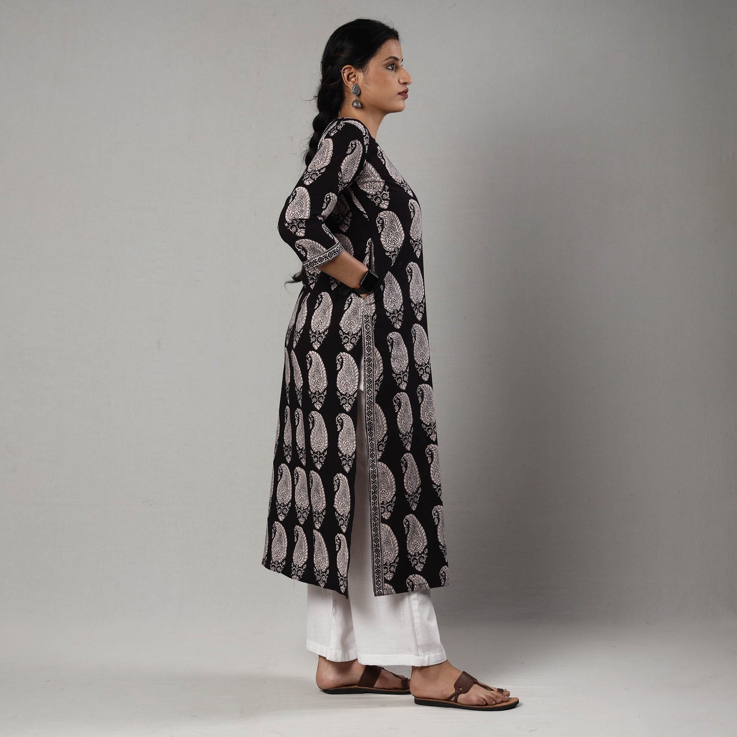 Buy Block Print Cotton Straight Bagh Kurta For Women
