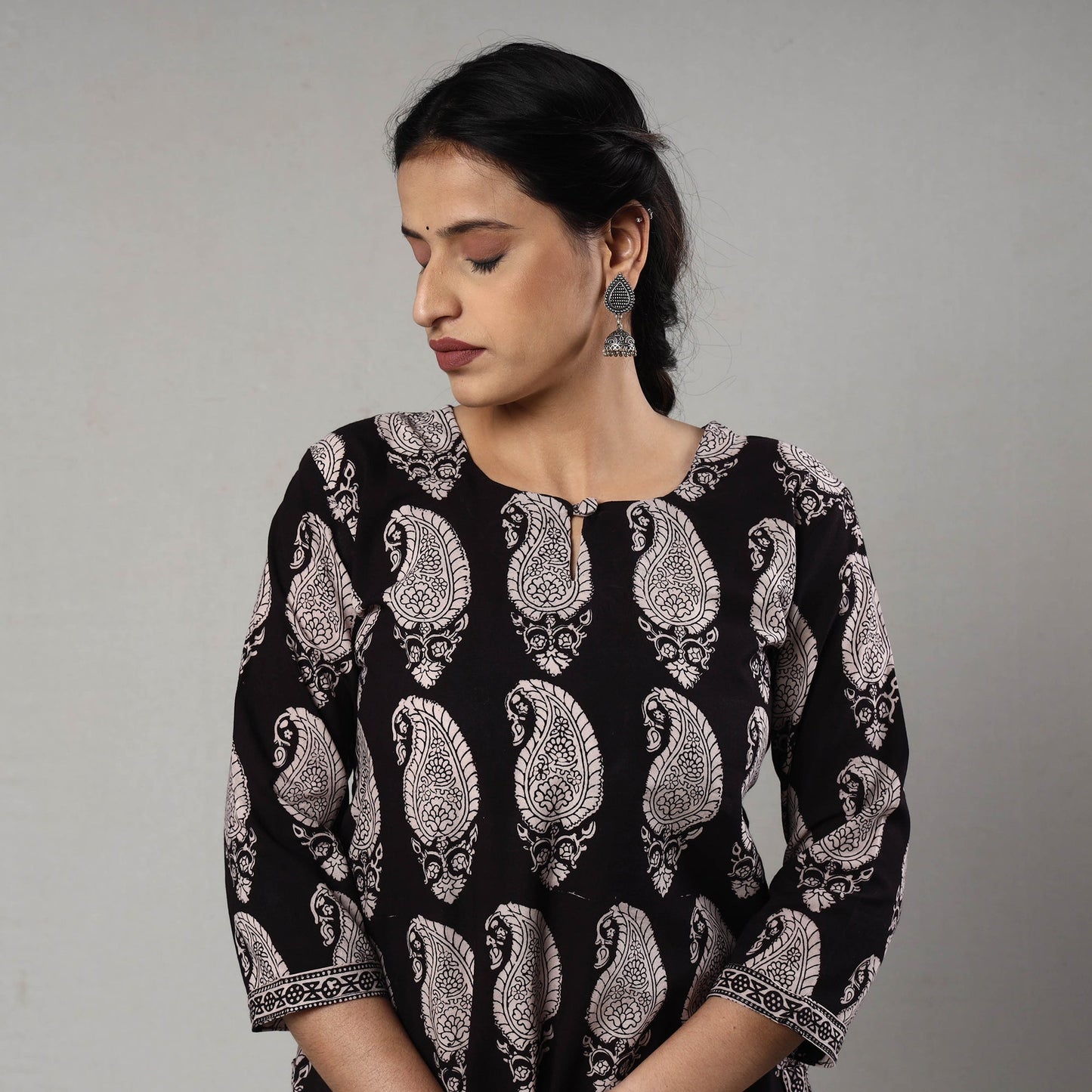 Buy Block Print Cotton Straight Bagh Kurta For Women
