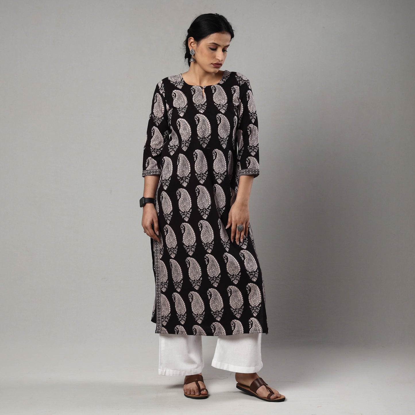 Buy Block Print Cotton Straight Bagh Kurta For Women