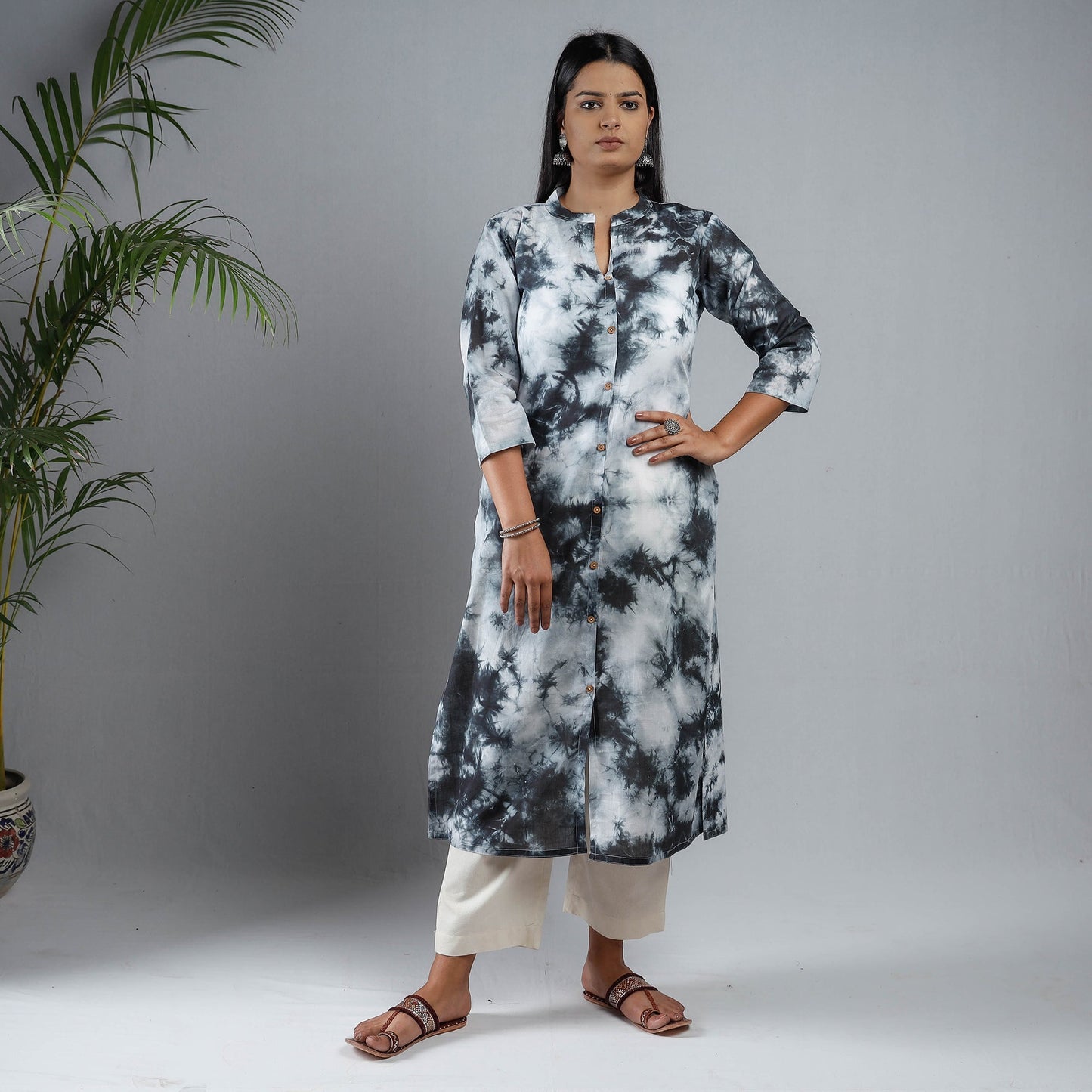 Buy Shibori Tie-Dye Mul Cotton Long Kurta for Women