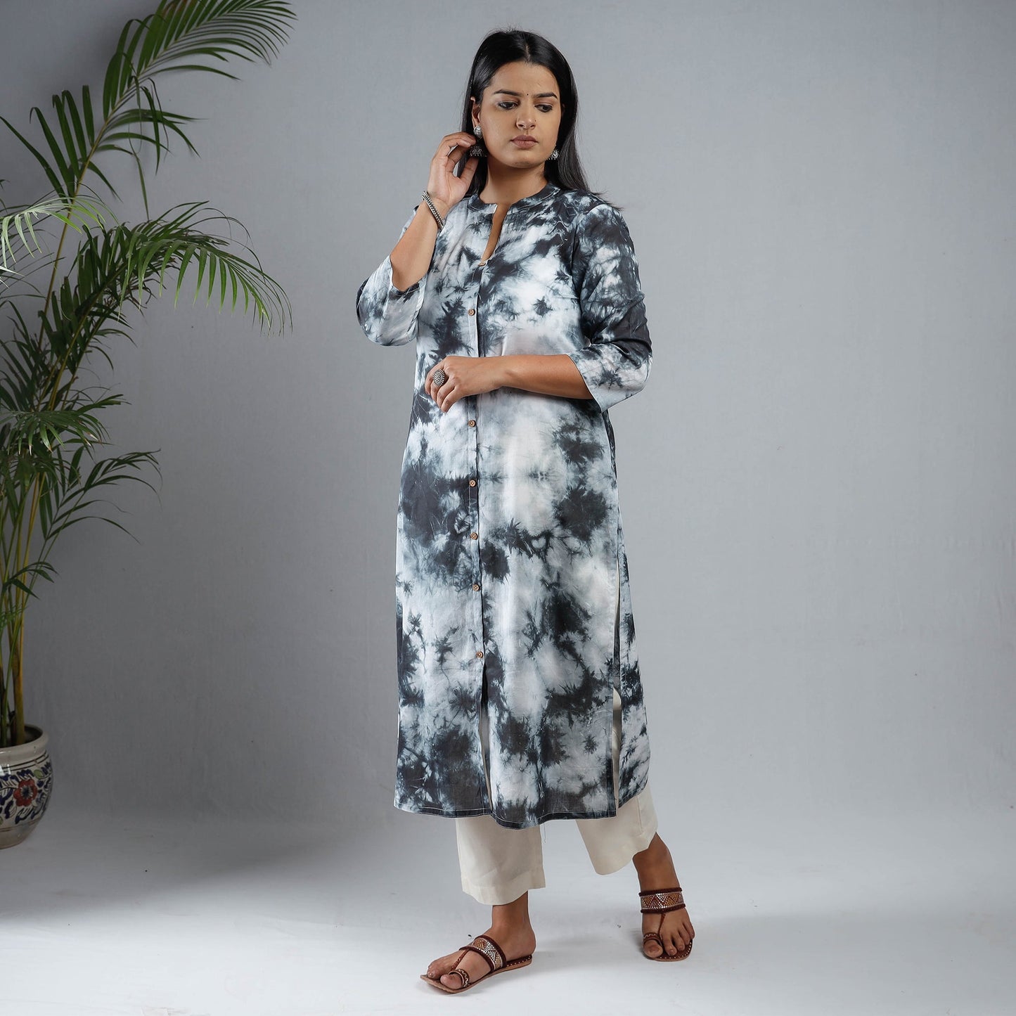 Buy Shibori Tie-Dye Mul Cotton Long Kurta for Women