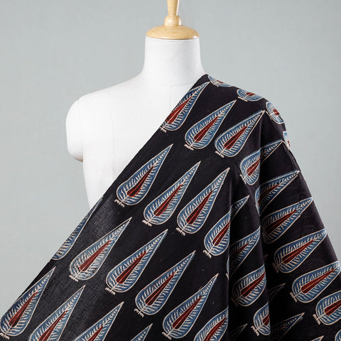 Black Block Print Cotton Ajrakh Fabric