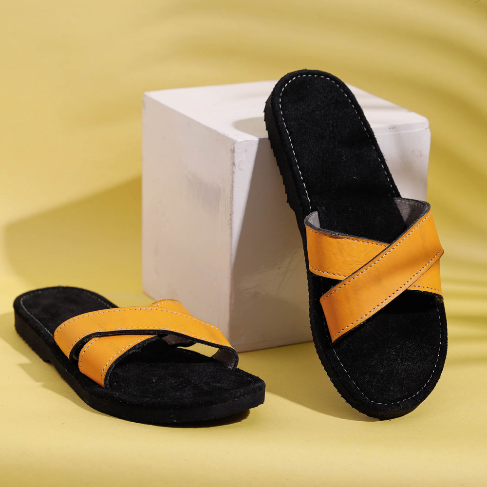 Buy Handcrafted Women's Leather Slippers with Suede Online at iTokri.com