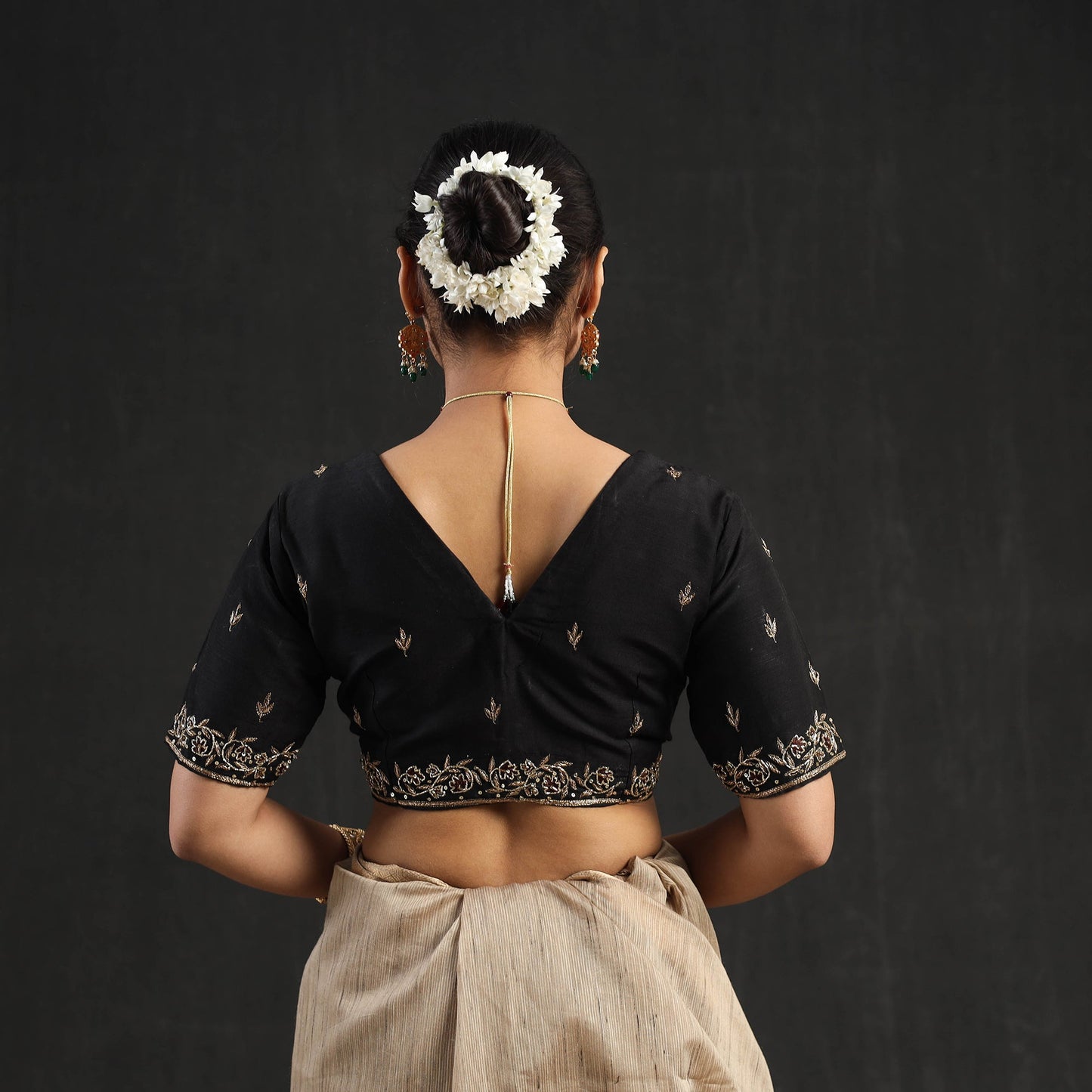 Buy Black Zardozi Hand Embroidery Slub Silk Plain Blouse