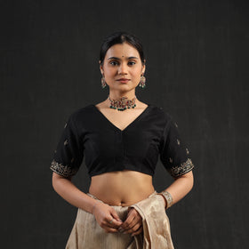 Buy Black Zardozi Hand Embroidery Slub Silk Plain Blouse
