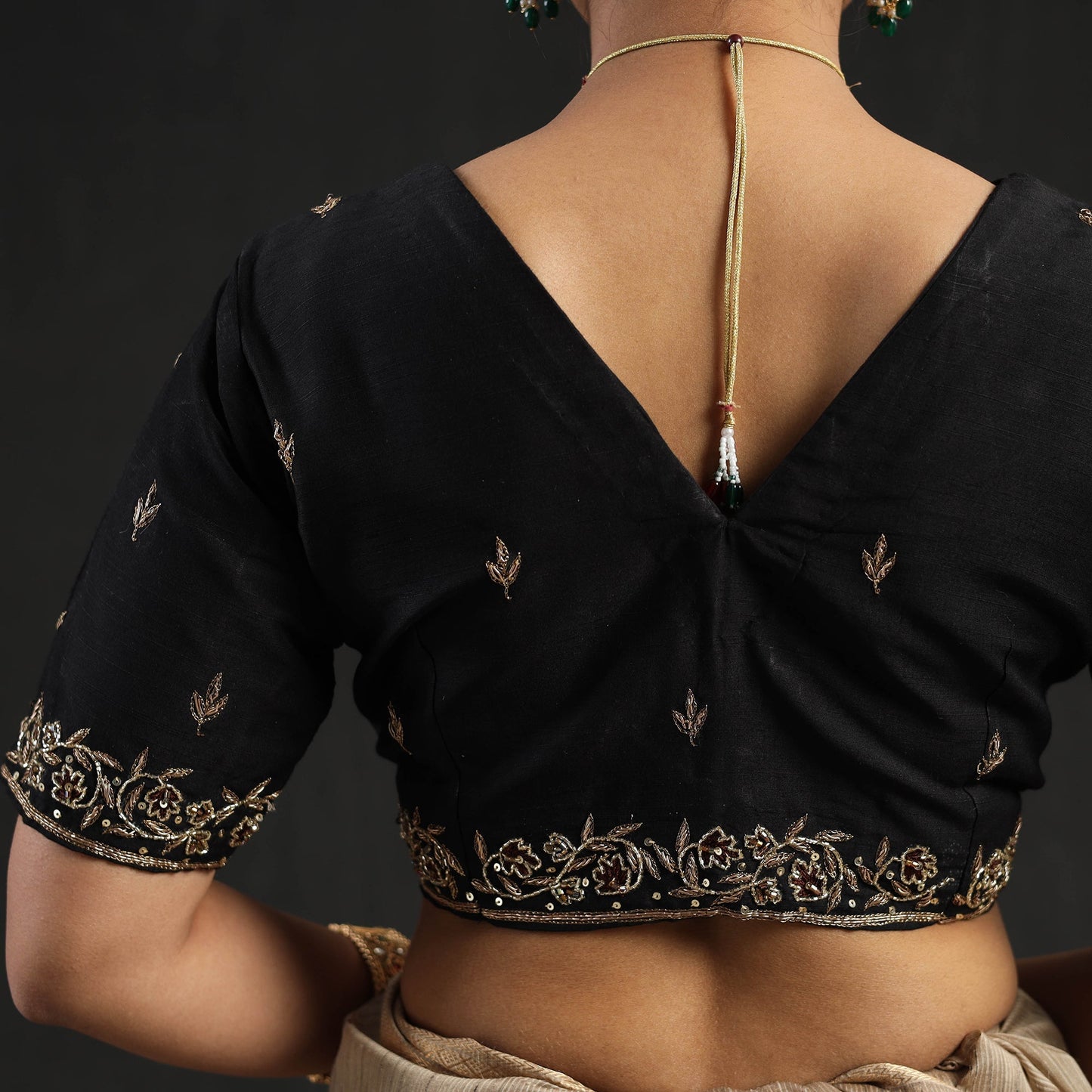 Buy Black Zardozi Hand Embroidery Slub Silk Plain Blouse