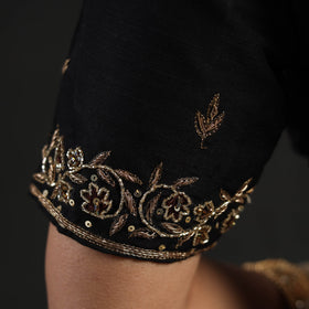 Buy Black Zardozi Hand Embroidery Slub Silk Plain Blouse