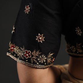 Buy Black Zardozi Hand Embroidery Slub Silk Plain Blouse