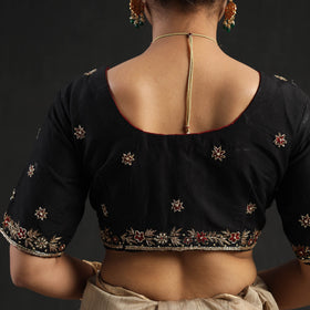 Buy Black Zardozi Hand Embroidery Slub Silk Plain Blouse