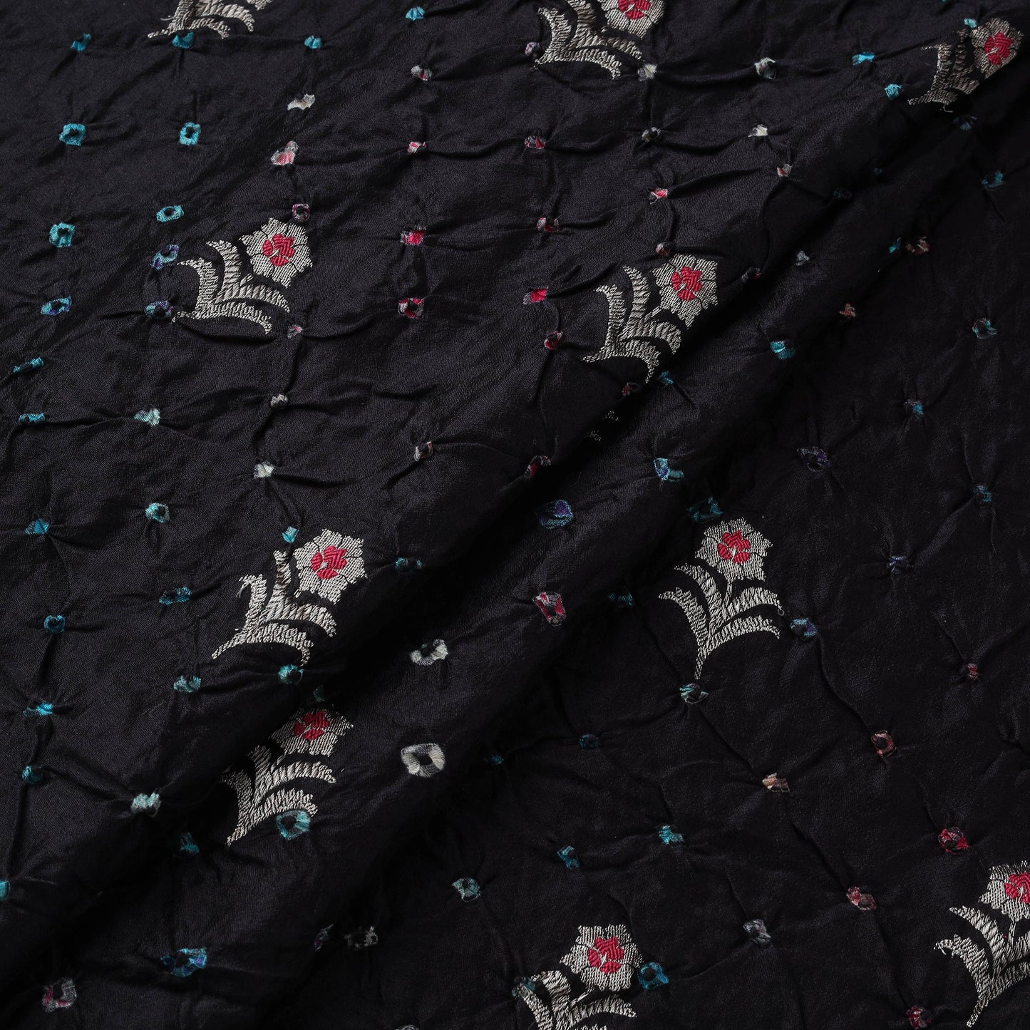 Zari buti silk tie-dye bandhani fabric 33 - handcrafted