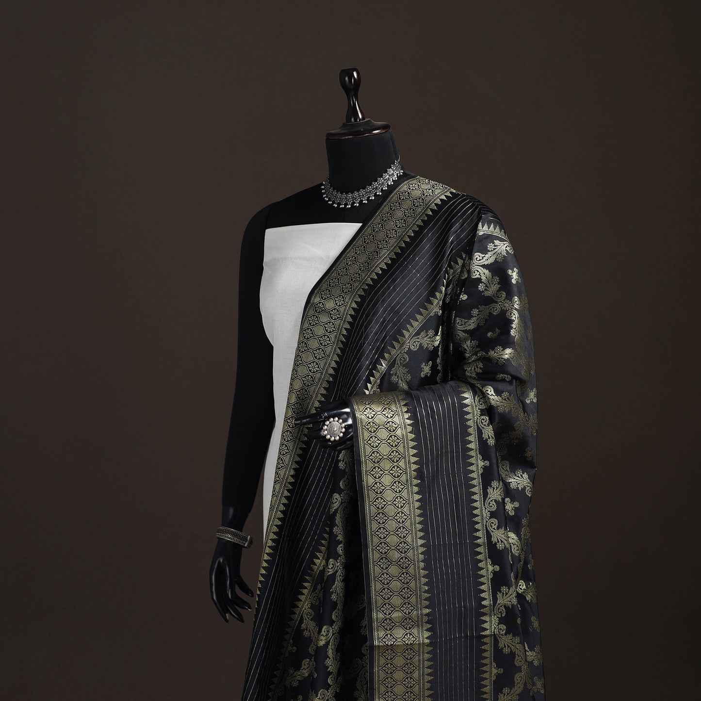 Zari work banarasi silk dupatta 06 - handcrafted