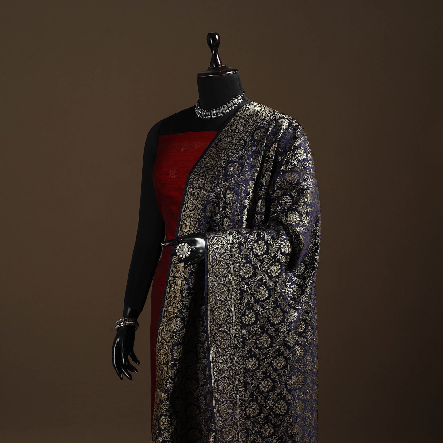 Zari work banarasi silk dupatta 07 - handcrafted