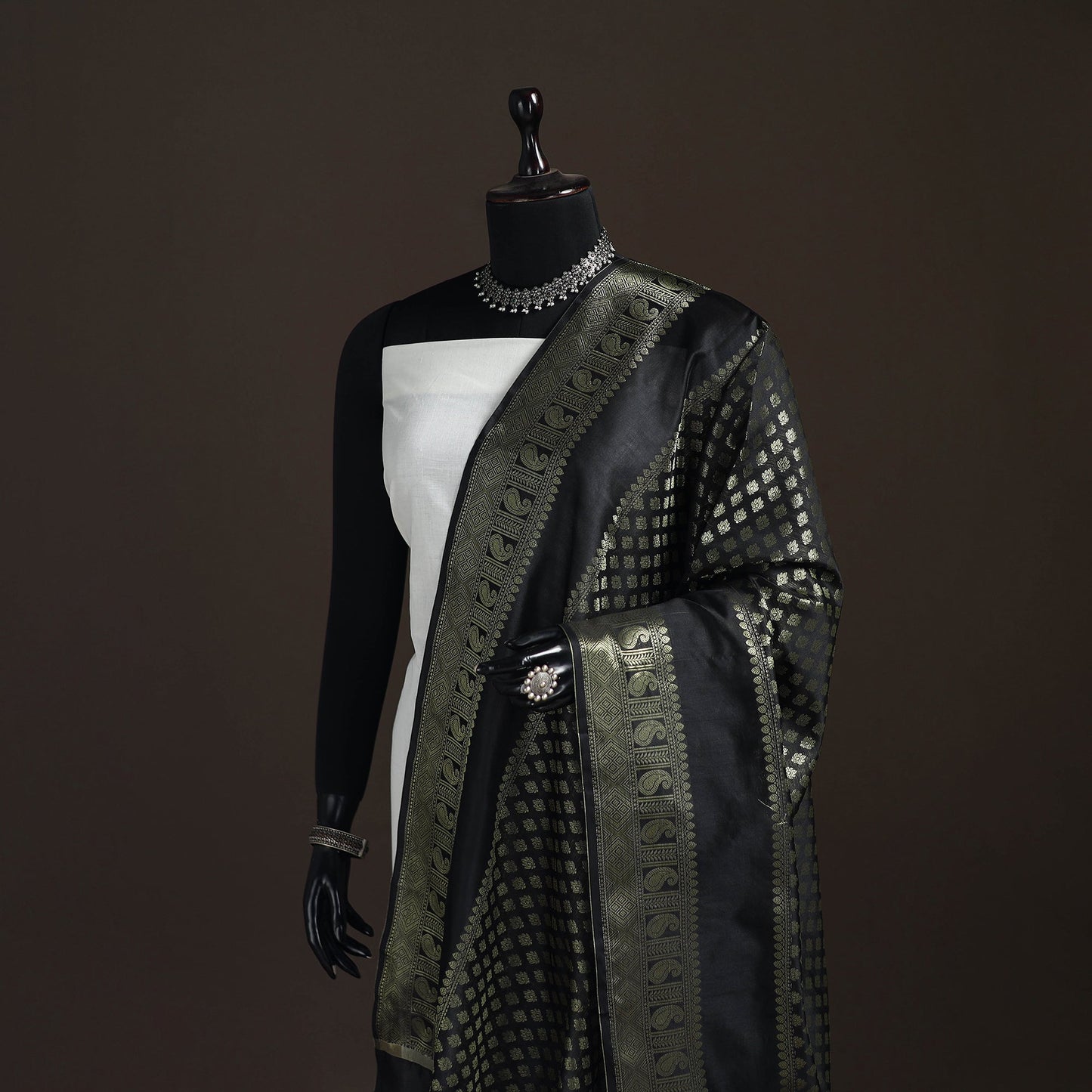 Zari work banarasi silk dupatta 24 - handcrafted