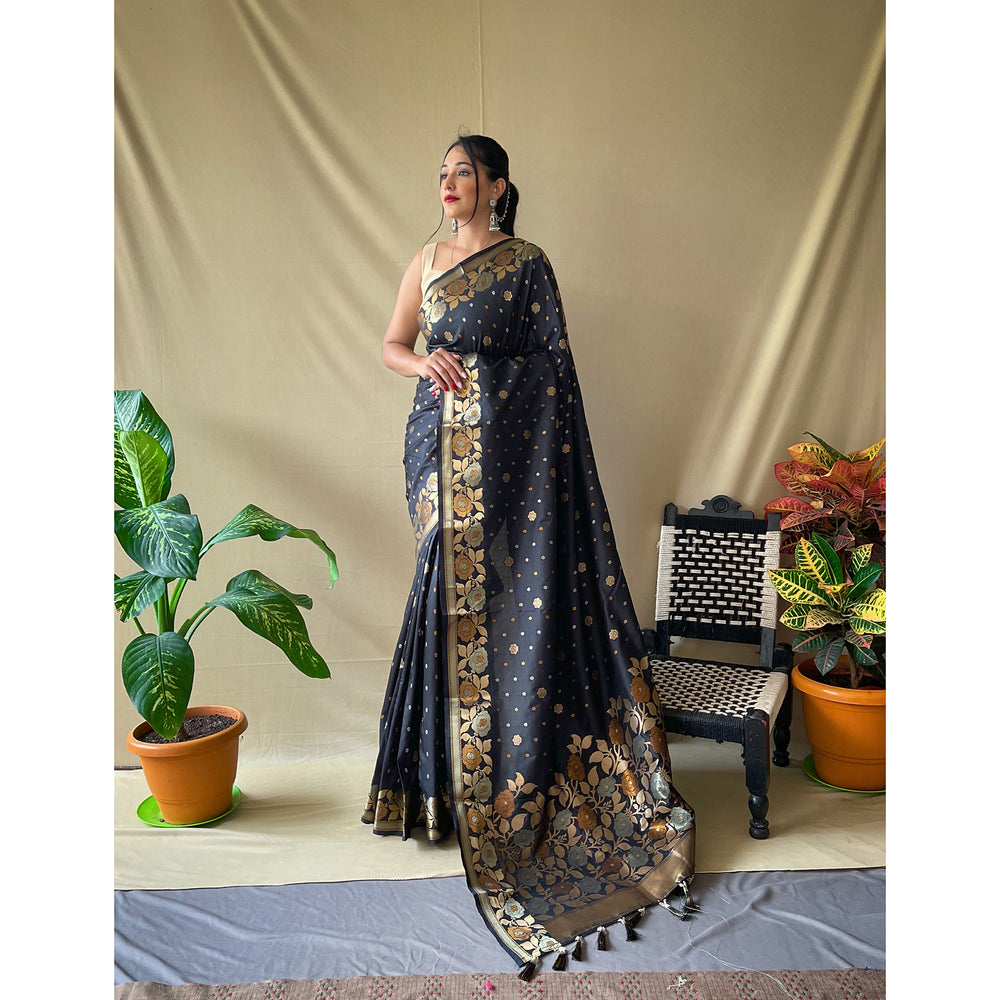 Suhani Black Soft Silk Handwork Saree