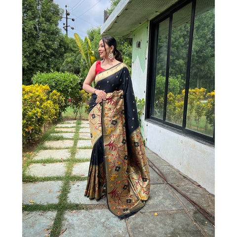 Gayatri Black Paithani Silk Handwork Saree