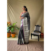 Khicha Checks Black Litchi Silk Handwork Saree