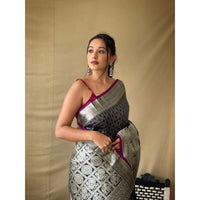 Khicha Checks Black Litchi Silk Handwork Saree