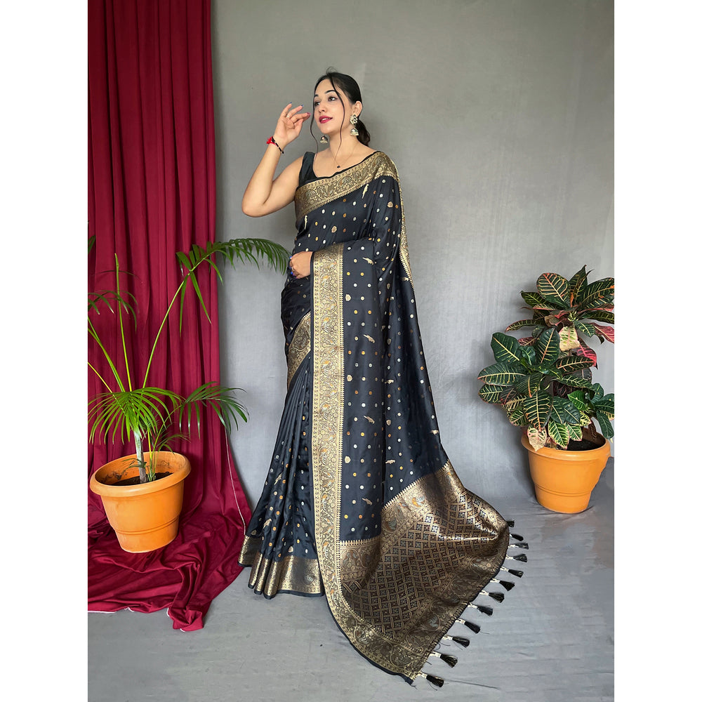 Udaan Black Soft Silk Handwork Saree